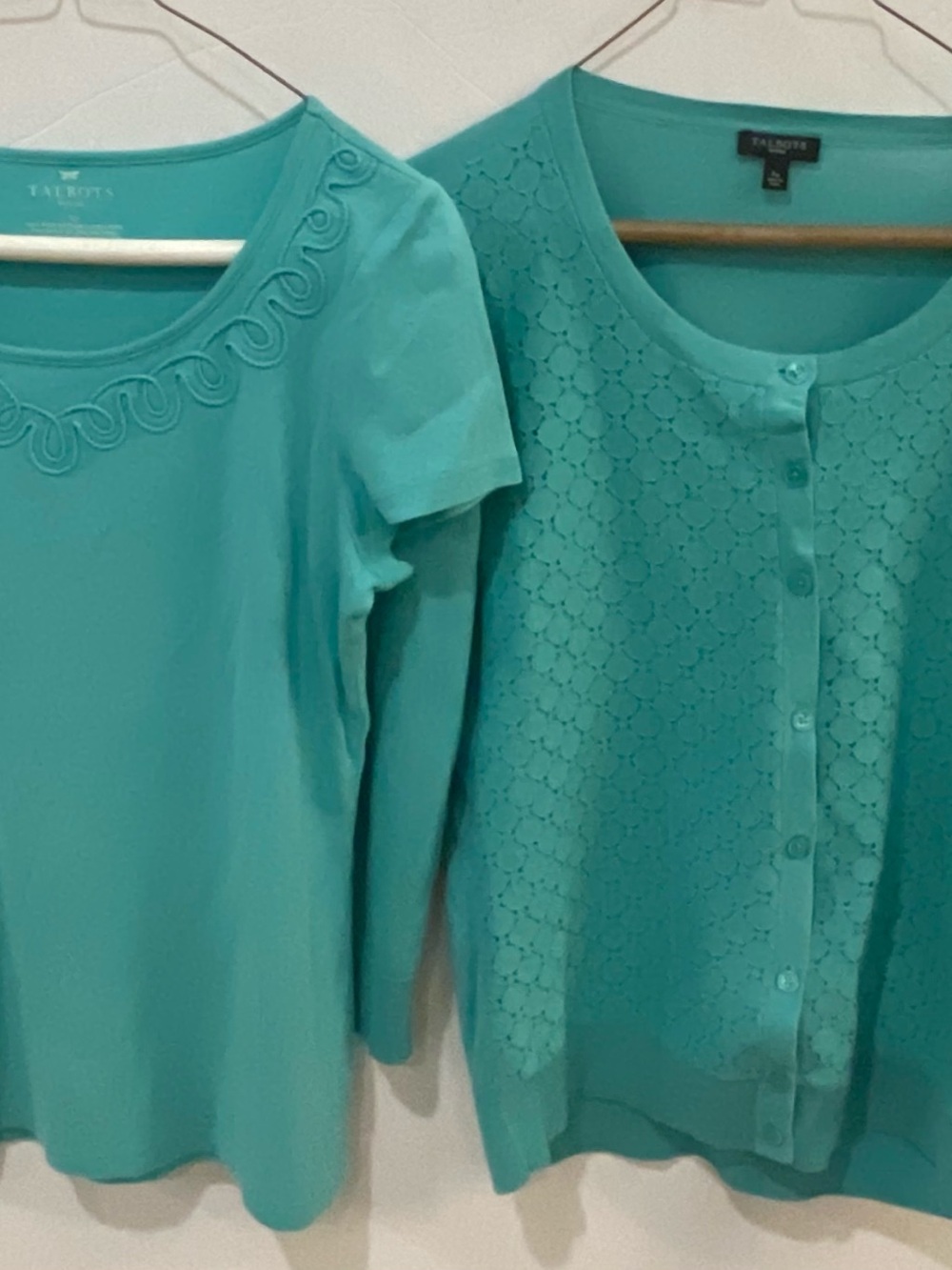 Talbots Turquoise Short Sleeve Top with Matching Cardigan